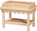 Bali & pari Weyman Scalloped Rattan End Table with Removable Tray Top - Handwoven Rattan Accent Table with Shelf, Coastal Boho Style Side Table for Living Room or Bedroom