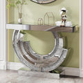 Silver Mirrored Console Table, 43" Modern Entryway Tables with Crushed Diamond lnlay, 3C-Shaped Luxury Mirrored Sofa Table Behind Couch Foyer Hallway Tables for Living Room Entrance