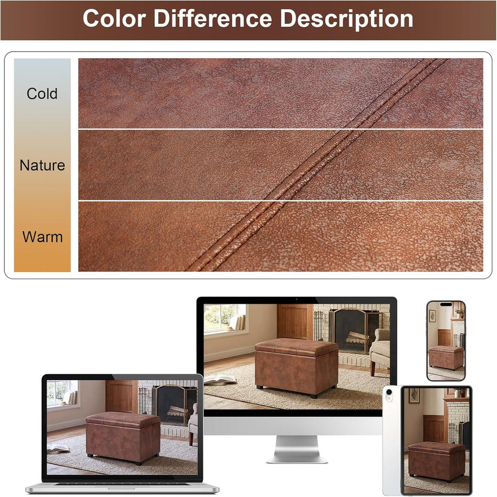 Joveco 24" Leather Storage Ottoman Bench, Rectangle Foot Rest Stool for Living Room, Bedroom, Entryway, Coffee