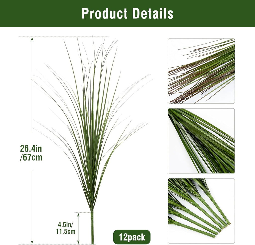 12PCS Fake Plants Artificial Wheat Grass Greenery Plastic Plants Fake Grass Artificial Plants for Outdoor Decor Artificial Grass Plant with Greenery Stems for Indoor Home Decoration 26.4"