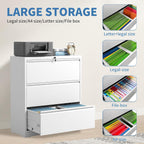 3 Drawer File Cabinet with Lock, Metal Lateral Filing Cabinets | File Cabinets for Home Office Heavy Duty Steel Horizontal Storage Cabinet for Legal/Letter/A4 Size File, Assembly Required