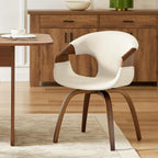 Zouron Mid-Century Swivel Dining Chair, Fabric Upholstered Accent Chairs with Bentwood Arms & Legs, Padded Armchair with Backrest for Kitchen, Dining Room, Living Room, Beige