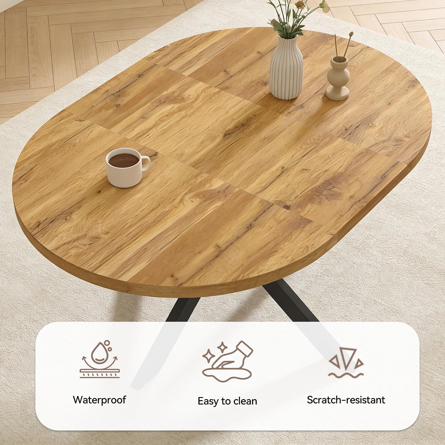 7-Piece Extendable Round Dining Table with Chairs Set for 6, 43"-59" Kitchen Dining Table Set with Heavy Duty Leg for Dining Living Room Apartment(Oak Table + 6 Brown Chairs)