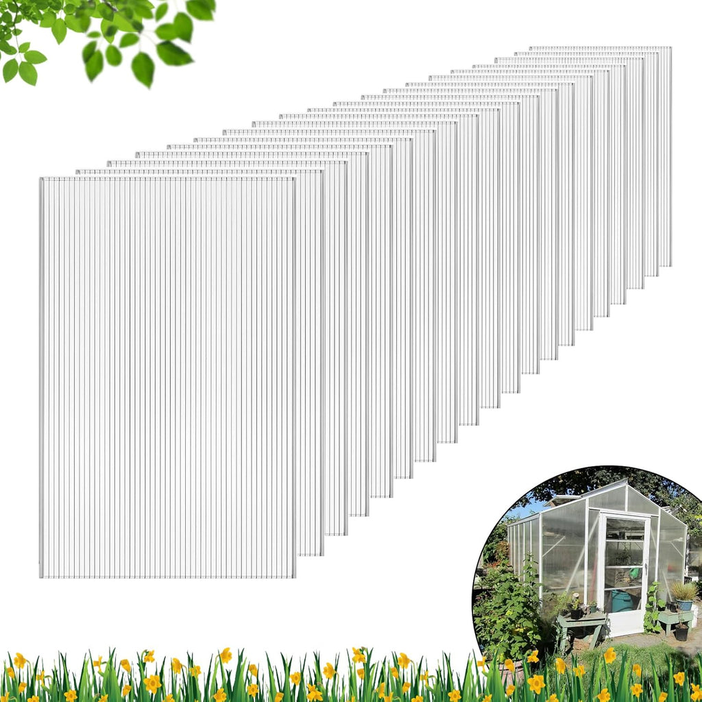24 Pcs Polycarbonate Greenhouse Panels, 4' x 2' x 0.16'' Twin-Wall Panels, Polycarbonate Sheet for All Weather Outdoor Garden and Greenhouse Covering