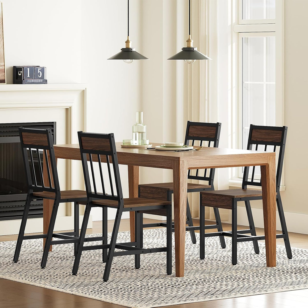 YATINEY Dining Chairs Set of 4, Kitchen Chairs with Metal Frame, Slanted Back, Industrial Dining Chair Set, for Kitchen, Living Room, Dark Walnut and Black CY03L4BH