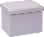 PINPLUS Flat Top Folding Linen Storage Ottoman 16.5", 36L Collapsible Storage Cube with Lid, 250 lbs Load Capacity, Fabric Foot Rest Seat for Living Room, Bedroom, Closet,Light Purple