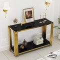 Gold Console Table with Tempered Glass for Entryway Living Room, Modern Luxury Stainless Steel Sofa Side Table Narrow Porch Hallway Tables (Black, 47inch)