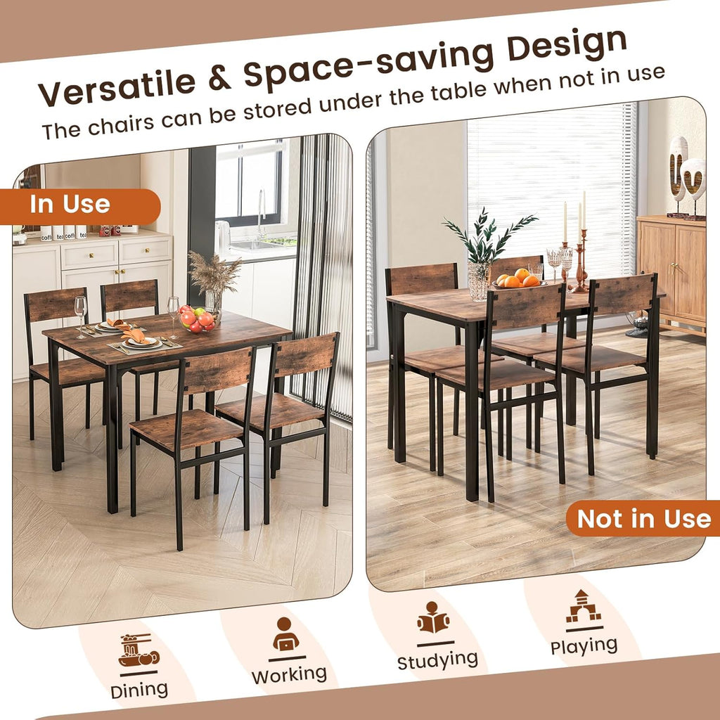 Tangkula 5-Piece Dining Table Set for 4 | Heavy Duty Metal Frame, Space-Saving, for Small Apartment, Dinette, Living Room, Breakfast Nook