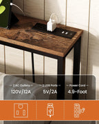 CHOEZON 78.7'' Narrow Console Table with Power Outlet 7.1" Skinny Sofa Table, Long Behind Couch Table with Charging Station, Entryway Table for Hallway, Living Room Rustic Brown and Black TXG20UBF