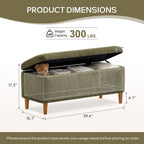 39.4”Ottoman with Storage,Upholstered Comfy Storage Bench Ottoman with Wooden Legs,End of Bed Bench Footstool for Hallway Entryway Bedroom Living Room Green