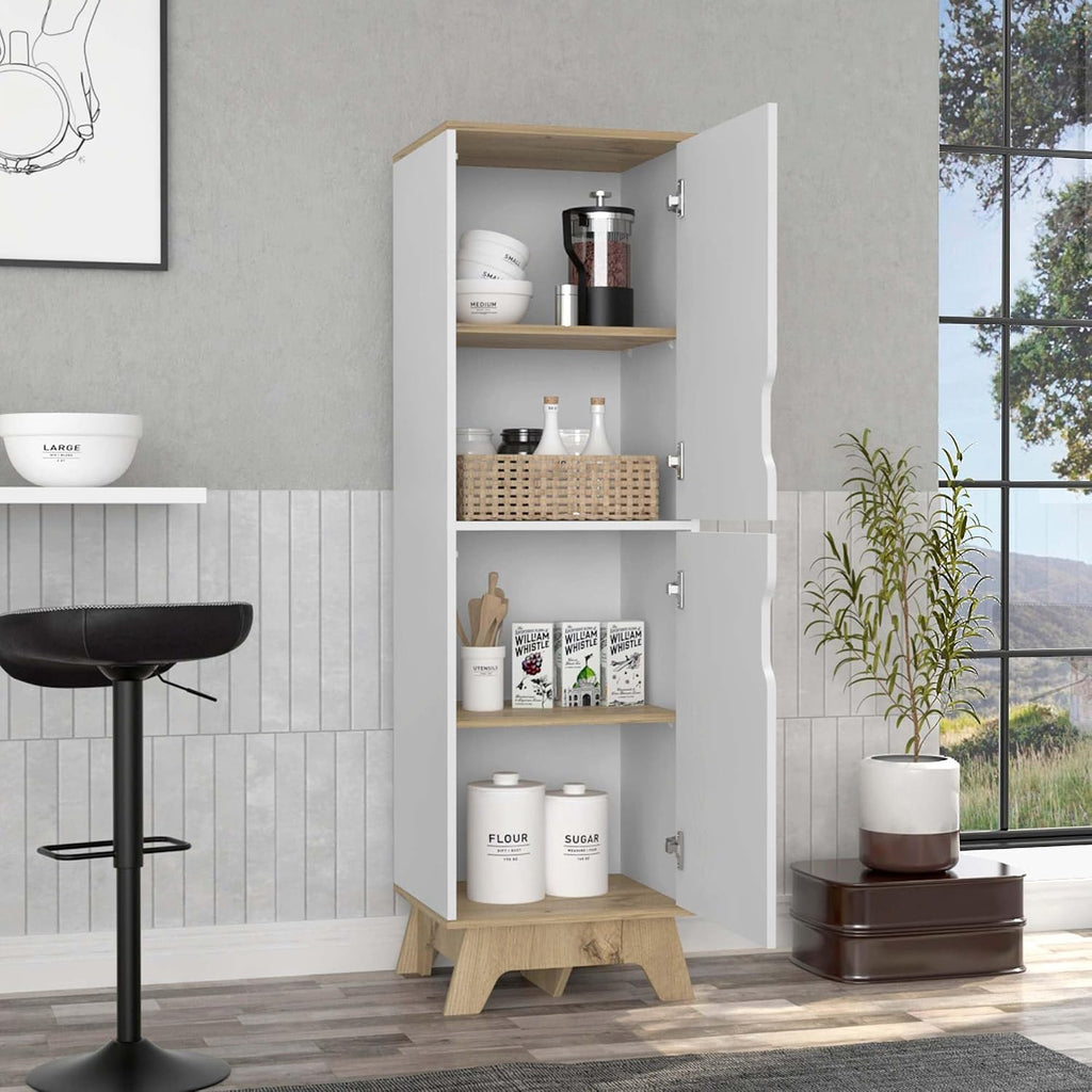 British Single Kitchen Pantry, Four Storage Shelves, Double Doors Cabinets