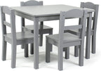 Humble Crew Kids Wood Table and 4 Chair Set, Grey & Kids Super Sized Bookshelf 6 Tier Book Rack Organizer, Grey/White
