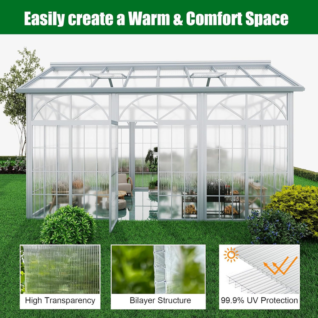 Polycarbonate Greenhouse Panels 14 Pack 4' x 2' x 0.32" Twin-Wall UV-Protected All Weather Plastic Roof Panel Clear Replacement Sheets for Garden Fences, Furniture DIY,Outdoor Roofing