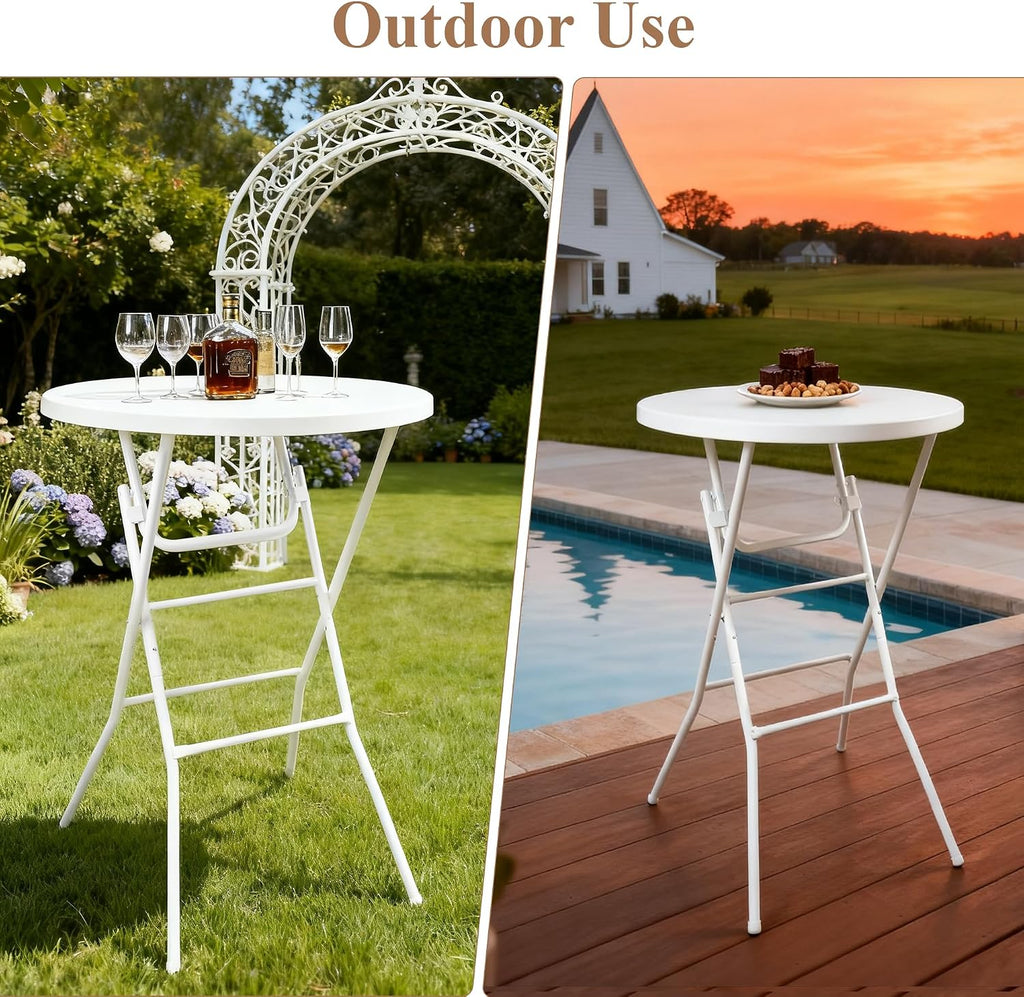 Folding Round Table, 32in Cocktail Table, High Top Table with Removable Legs, Foldable Bar Tables, Pub Tables for Weddings, Parties,Patio, Business Events (White, 32" Round - Set of 2)