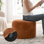Flouki Pouf Ottoman Footrest, Foot Stools, Modern Round Upholstered Ottomans, Ottomans Pouffe, for Living Room, Bedroom, Entryway, Dorm, Selected Fabric (Orange-Brown, Set of 2)