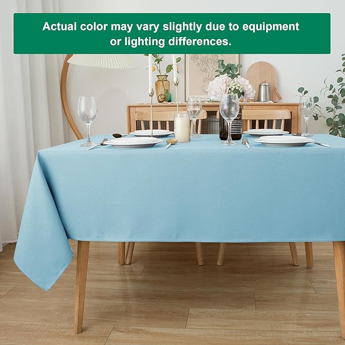 Biscaynebay Textured Fabric Tablecloths 52x70 Inches Rectangular, Light Blue Water Resistant Tablecloths for Dining, Kitchen, Wedding, Parties etc. Machine Washable