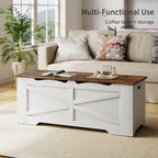 47.2" Wooden Storage Bench with 2 Safety Hinges, Flip Top Storage Trunk, 300lbs Load Capacity, Blanket Organizer Bench for Entryway Hallway Bedroom Living Room, White Walnut