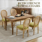 French Country Dining Chairs Set of 4，Fabric Upholstered Dining Chair with Round Back and Solid Leg, Rattan Kitchen Chairs for Dining Room, Living Room, Kitchen, Olive Green
