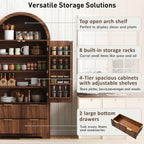 Polibi 72" Tall Arched Kitchen Pantry Cabinet with 2 Drawers & 8 Adjustable Door Shelves, Mid-Century Modern Fluted Storage Cabinet,Wooden Food Cupboard Organizer Buffet Hutch, Walnut