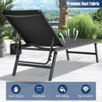 Tangkula 3 Piece Patio Chaise Lounge Set, Aluminum Patio Recliner with Coffee Table, 6-Level Backrest Adjustment, Outdoor Lounge Chair & Side Table Set for Poolside, Backyard (Black)