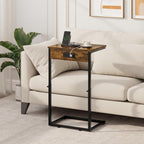 Vagusicc C Shaped End Table with Charging Station, Adjustable Height Side Table for Couch, Small Side Table, 33.2'' Tall Couch Tables that Slide Under, Tv Tray End Table for Living Room, Rustic Brown