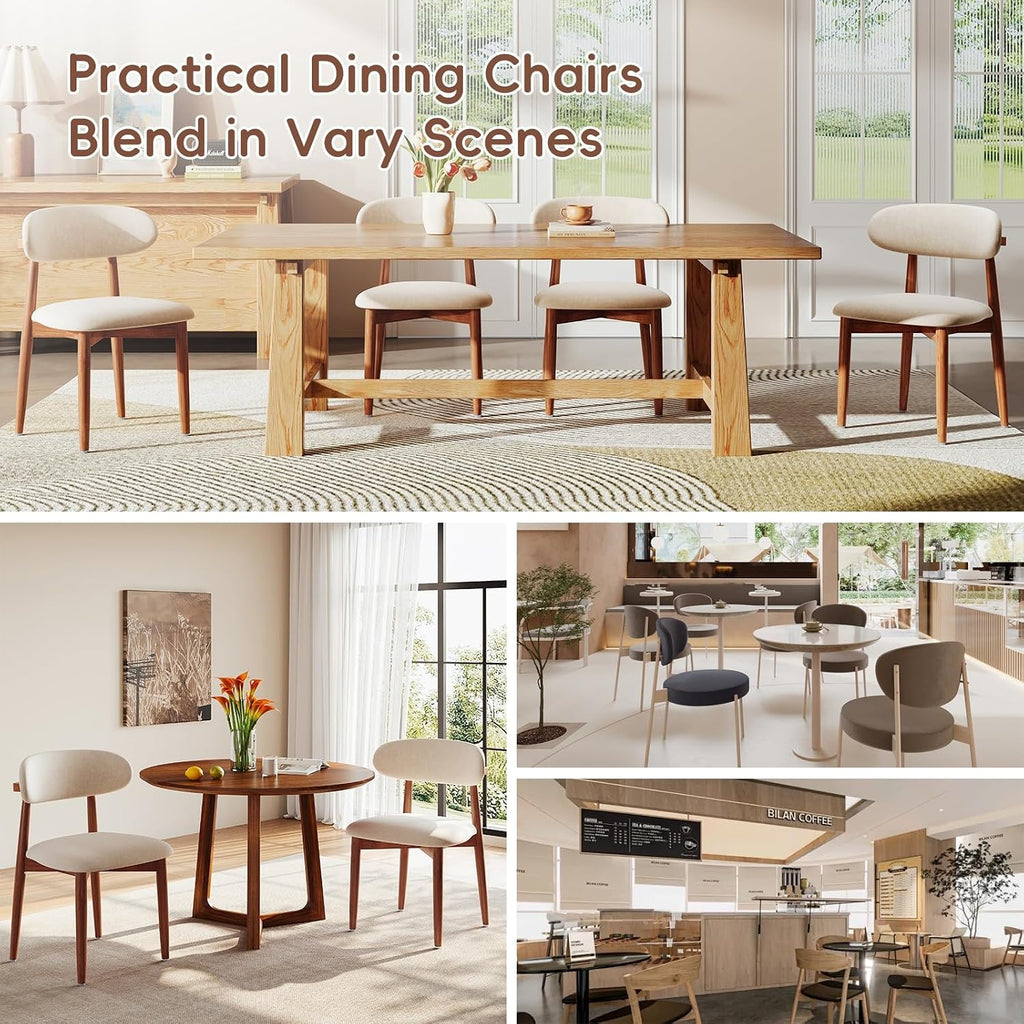 Wood Dining Chairs Set of 2, Modern Kitchen Chair, Upholstered Dining Chair with Ergonomic Backrest and Non-Slip Foot Pads, Farmhouse Dining Chairs Very Strong (Beige)