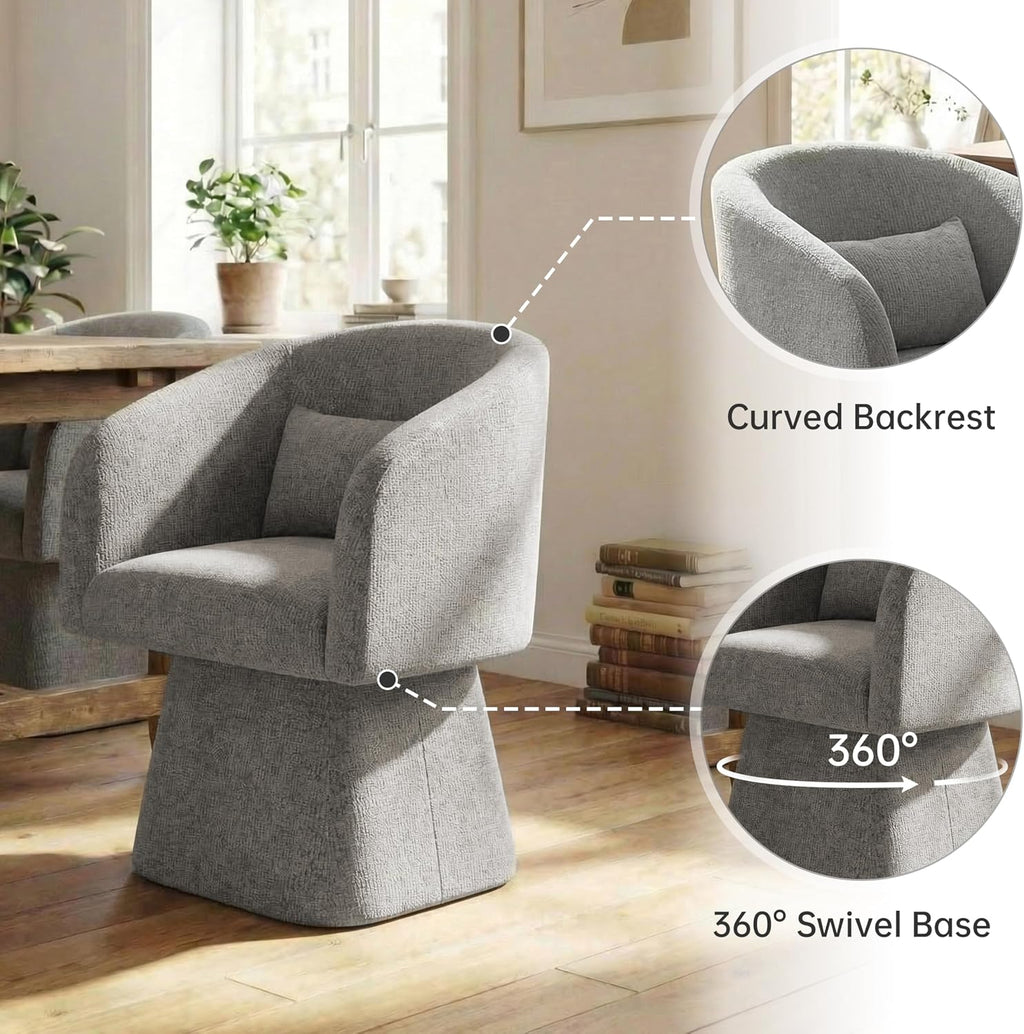 VKNOW Upholstered Swivel Dining Chairs Set of 1, Modern Dining Room Chairs with Barrel Back, Accent Arm Chair with Pillow for Dining Room, Living Room, Bedroom, Vanity, Gray