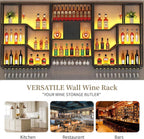 79" Large Metal Wine Rack Wall Mounted, 3 Tier Liquor Shelf & Liquor Rack Wall Mounted with LED Light, Bar Shelf for Liquor Bottles & Glass Holder for Dining Room,Home Bar,Black