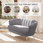 59'' Loveseat Sofa, Modern Chenille 2-Seater Sofa with Golden Legs, Comfy Upholstered Shell Accent Couch for Studio, Living Room, Store, Office (Light Grey).
