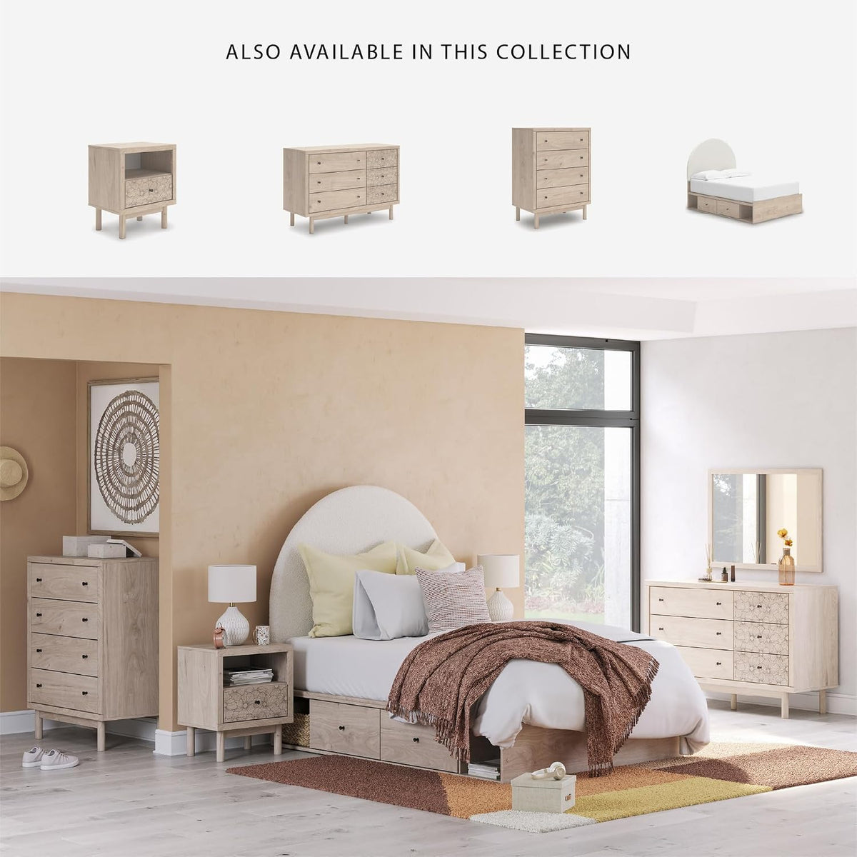 Signature Design by Ashley Birkmore Nightstand Bedside Charging Station with USB Port, Engineered Wood and Decorative Laminate, Youth Bedroom Bedside Table, Tan