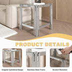 Square Glass End Table with Clear Tempered Glass Top & Silver Stainless Steel Legs, Modern 2-Tier Small Glass Side Table for Living Room, Home Office, Glass Accent Table Easy to Assemble