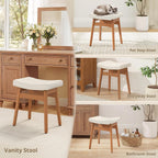 LUE BONA Vanity Saddle Stool with Wood Legs, 17.3" H Compact Makeup Stool with Sick Upholstery, Vanity Bench for Bedroom, Entryway & Bathroom, 300 lb Weight Capacity