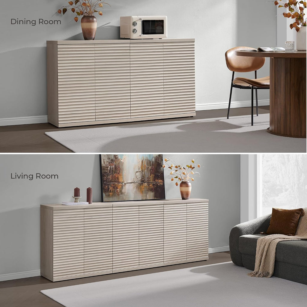 SICOTAS Buffet Cabinet with Storage Accent Sideboard Modern Credenza with Doors & Shelves Fluted Media Console Mid Century Coffee Bar Table for Living Room Kitchen Dining Room Hallway (1PCS)