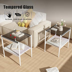 3-Piece Glass Coffee Table and End Table Sets for Living Room, Modern Living Room Tables Set of 3 Tempered Glass Coffee Table & 2 End Side Table with Storage for Small Spaces (3, Gray White)