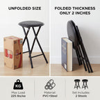 LeTinn 1-Pack Folding Bar Stools, 18-Inch Heavy-Duty Stools with Padded Seats - 225lb Capacity, Steel Frame & PVC Cover for Kitchen, Dorm, Game Room, Portable Indoor Stools (Black)