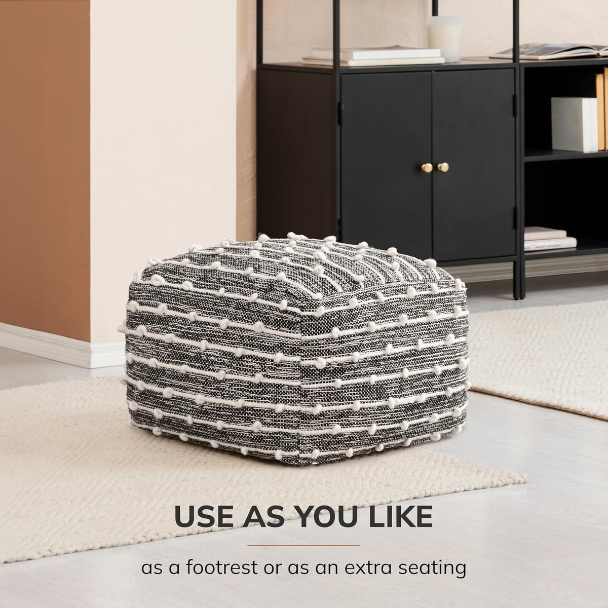 Anji Mountain Pouf Ottoman Foot Rest, Handmade Ottoman Pouf, Comfortable Foot Stool, Decorative Floor Seating for Living Room Decor, Bedroom & Home Décor Accent - Badger