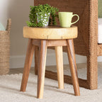 bali & pari Jia Suar Wood End Table - Handcrafted Side Table with Live Edge Round Top and Tapered Legs, Rustic Boho Accent Furniture for Living Room, Bedroom, or Patio