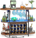 VASAGLE Bar Cabinets for Home, LED Coffee Bar with Power Outlets | Mini Bar for Liquor, Freestanding Wine Rack with Glass Holder, Dining Room, Rustic Brown, ISLAND Collection ULWR007K01S