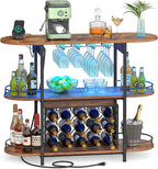VASAGLE Bar Cabinets for Home, LED Coffee Bar with Power Outlets | Mini Bar for Liquor, Freestanding Wine Rack with Glass Holder, Dining Room, Rustic Brown, ISLAND Collection ULWR007K01S
