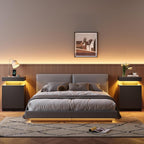 MXV Nightstand with LED Lights & Charging Station, Black Bedside Tables with USB Ports, Storage Cabinet & Drawers for Bedroom, Modern End Tables for Living Room(24 in Tall)