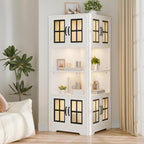 Corner Cabinet with Glass Doors and LED Lights, 67" Tall Corner Pantry Cabinet, Modern Farmhouse Corner Cabinet Organizer for Bathroom Kitchen Living Room, White