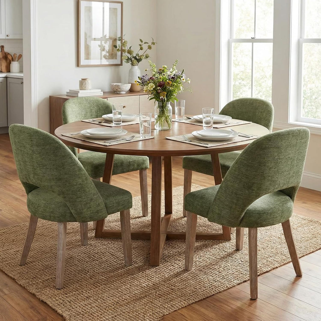 Wooden Dining Chairs Set of 2, Upholstered Modern Chenille Dining Room Chair Kitchen Chairs, Comfy Farmhouse Dinner Chair for Kitchen Dining Room, Green