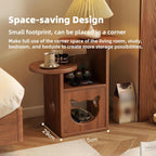 Cat Tree and End Tables, Cat Nightstand, Wooden Round Side Table wiht Cats Houses, Small Bedside Table with 3-Tier Storage Shelves, Modern Cats Furniture for Living Room Bedroom(Brown)