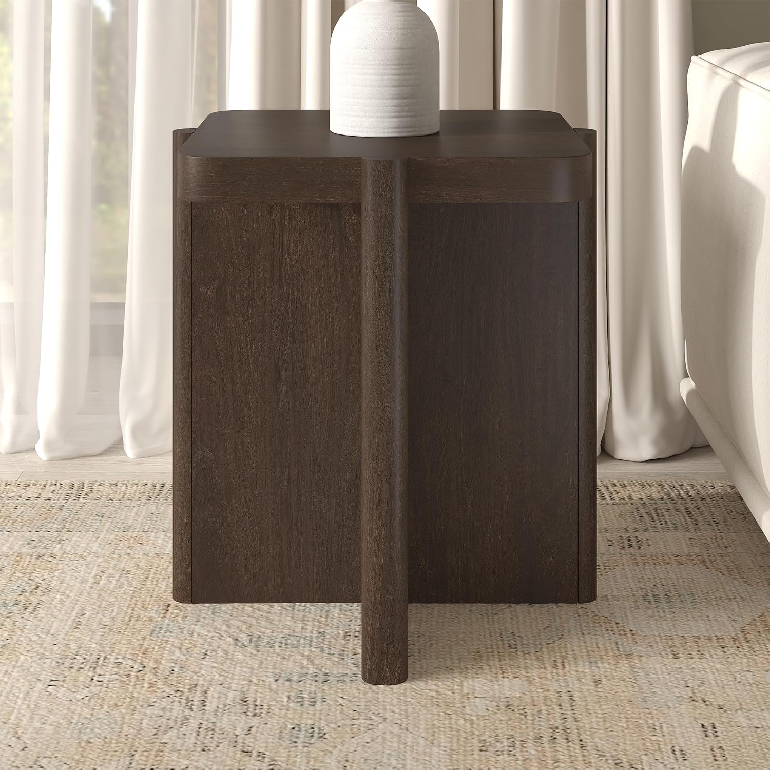 Henn&Hart 20" Modern Square End Table, Side Table, Nightstand with X-Base for Living Room, Office, Family Room, or Bedroom, Heritage Oak
