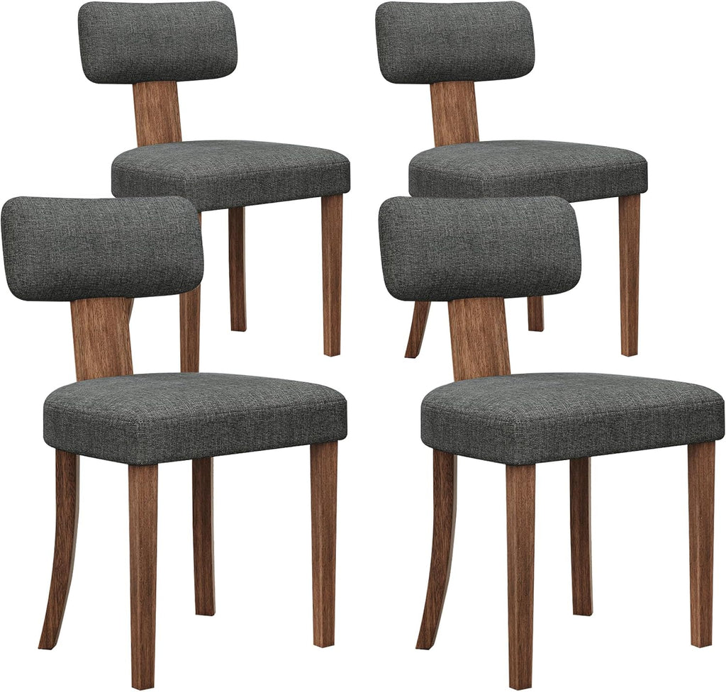 AMERLIFE Kitchen Chairs, Set of 4 Modern Linen Chairs with Upholstered Curved Backrest & Seat, Hardwood Frame, Dark Grey