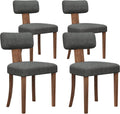 AMERLIFE Kitchen Chairs, Set of 4 Modern Linen Chairs with Upholstered Curved Backrest & Seat, Hardwood Frame, Dark Grey