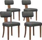 AMERLIFE Kitchen Chairs, Set of 4 Modern Linen Chairs with Upholstered Curved Backrest & Seat, Hardwood Frame, Dark Grey
