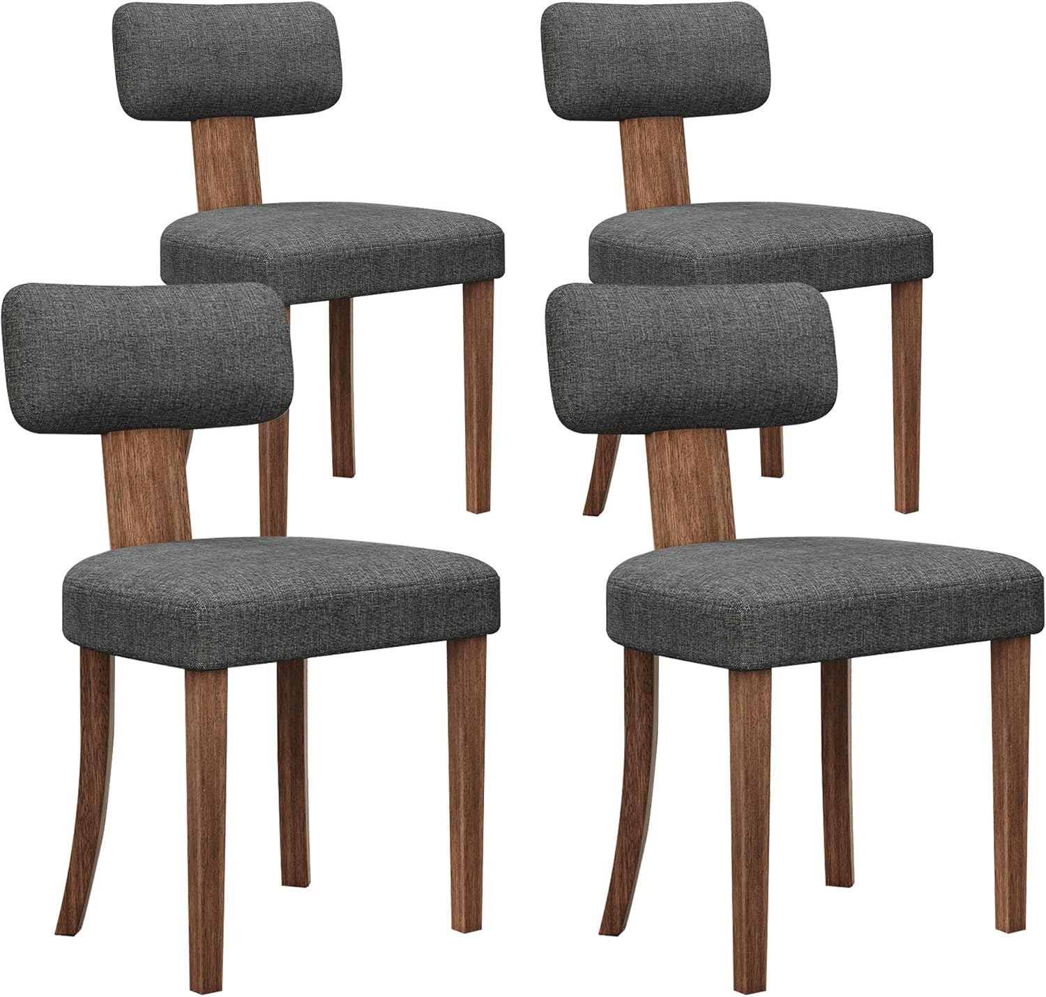 AMERLIFE Kitchen Chairs, Set of 4 Modern Linen Chairs with Upholstered Curved Backrest & Seat, Hardwood Frame, Dark Grey