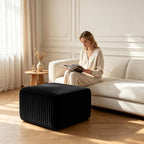 28 Inch Corduroy Square Ottoman Foot Rest, Modular Cloud Sofa Cube Pouf, 250LBS No Assembly Foot Stool for Living Room (Black, 25.7" D x 28" W x 15.7" H)