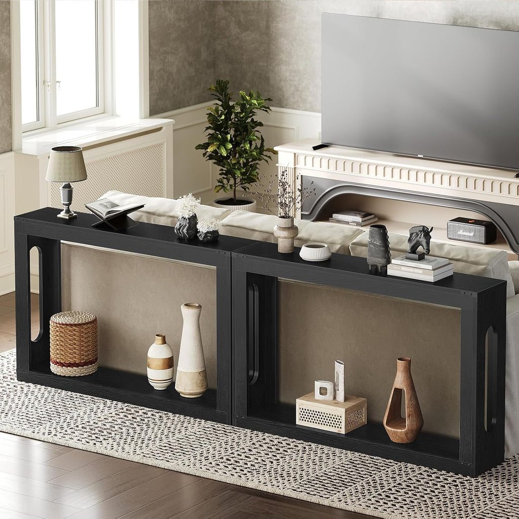 YATINEY Farmhouse Console Table, 47.2 Inches Wooden Sofa Table, Behind Couch Table with Storage, Industrial Hallway Accent Table for Living Room, Entryway, Hallway, Black CT24BK